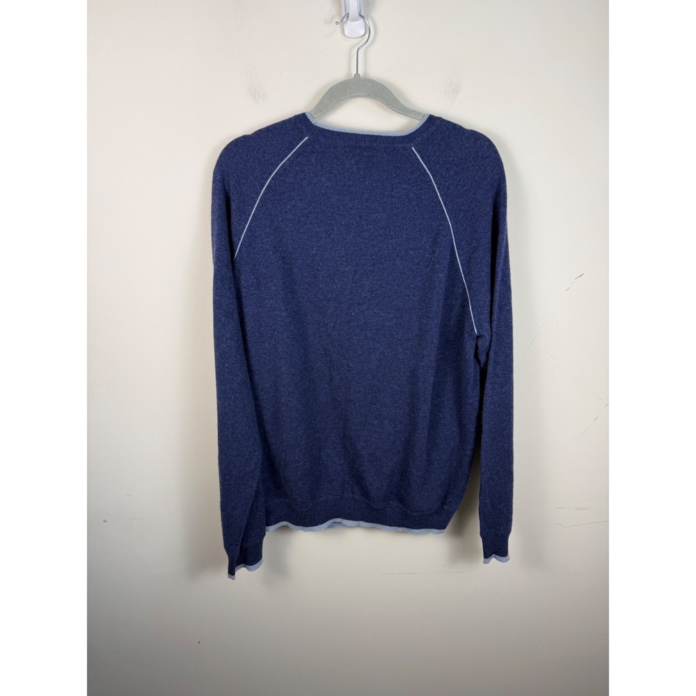 Hammacher‎ Schlemmer Mens XL Blue 100% Cashmere Crewneck Raglan Sweater Contrast - Picture 3 of 5